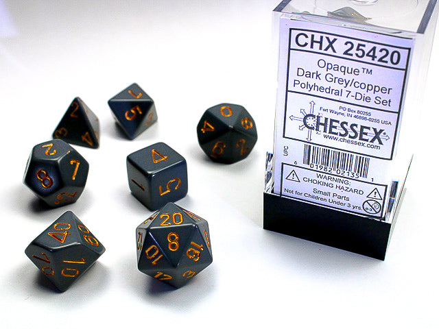 OPAQUE 7-DIE SET DARK GREY/COPPER DICE SET