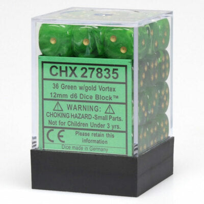 VORTEX 36D6 GREEN/GOLD 12MM DICE SET