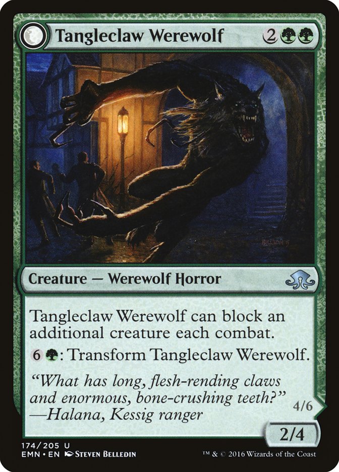 Tangleclaw Werewolf // Fibrous Entangler [Eldritch Moon]