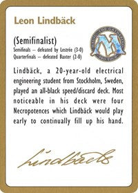 1996 Leon Lindback Biography Card (WCD)